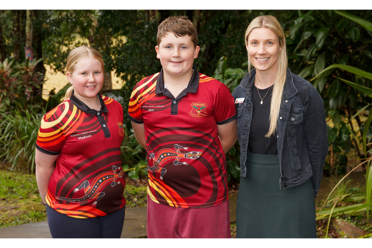 Our principal, Catie Crothers with 2 of our year 6 leaders